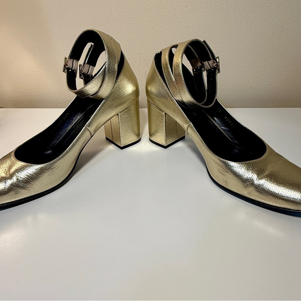 Saint Laurent Gold Block Heel Shoes - Picture 10 of 16